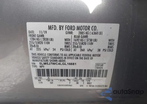 2020 Lincoln Aviator Reserve from USA, damaged, VIN 5LM5J7WC4LGL16681